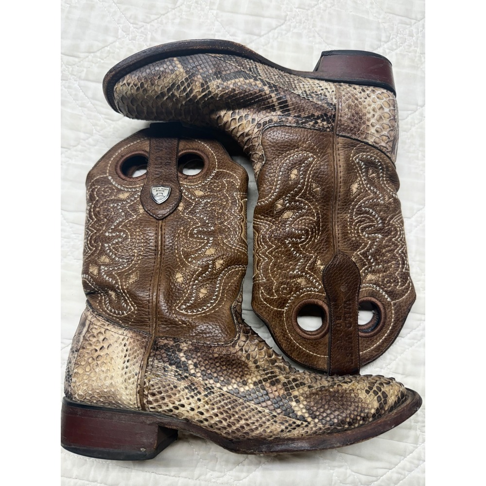 Wild West Cowboy Boots Mens 7 EE wide Brown Snakeskin Exotic Square Toe Western